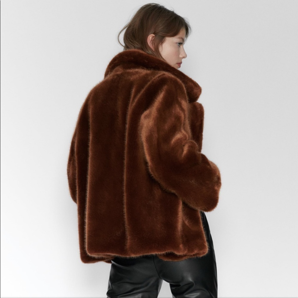 ZARA BNWT Faux Fur Coat Jacket - Picture 5 of 6